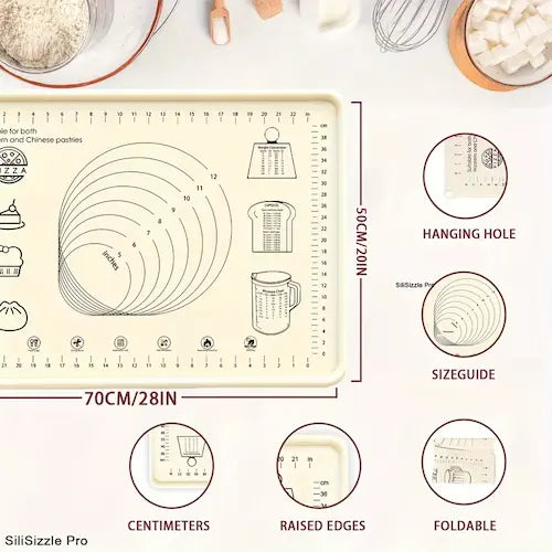 Extra-Thick Silicone Pastry Mat with Measurements