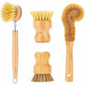 Premium Bamboo Dish Brush Set with Long Handles - 4 pcs