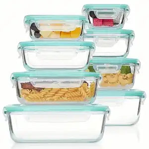 8-Piece Square Glass Food Storage Containers with Airtight Flip-Top Lids