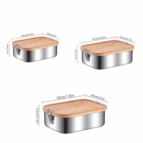 Premium 304 Stainless Steel Bento Box with Natural Bamboo Lid