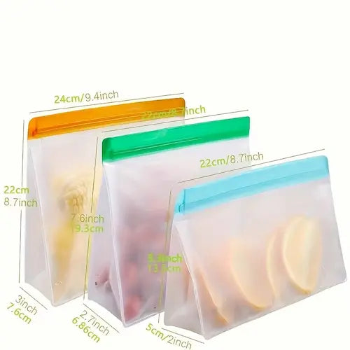 Reusable Silicone Food Storage Bags - 3 pcs ( S+M+L)