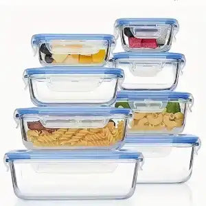 8-Piece Square Glass Food Storage Containers with Airtight Flip-Top Lids