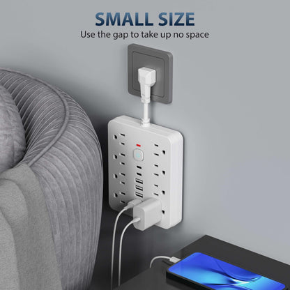 14-in-1 Power Strip Surge Protector with 8 AC Outlets, 4 USB-A, and 2 USB-C Ports | Flat Plug, Wall Mountable Desk Charging Station for Home & Office