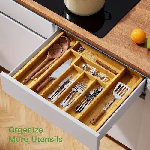 Premium Bamboo Expandable Drawer Organizer