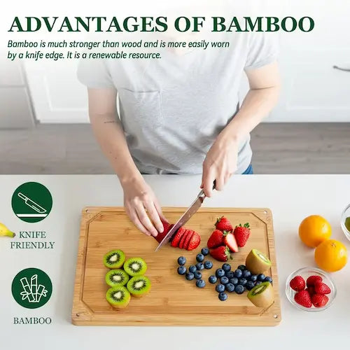 Non-Slip Bamboo Cutting Board with Deep Juice Groove