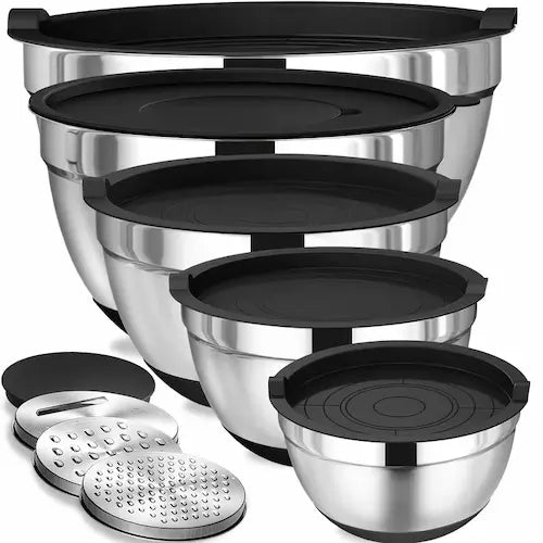 Stainless Steel Mixing Bowls with Airtight Lids - 8 Pcs