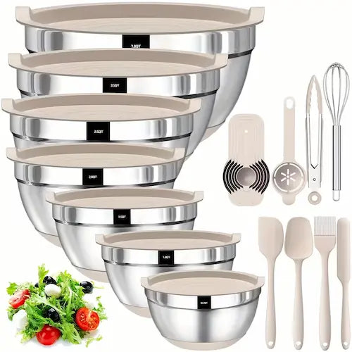 Stainless Steel Mixing Bowls Set with Airtight Lids