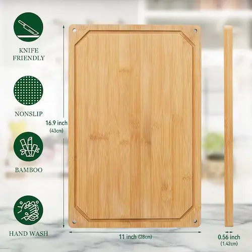 Non-Slip Bamboo Cutting Board with Deep Juice Groove